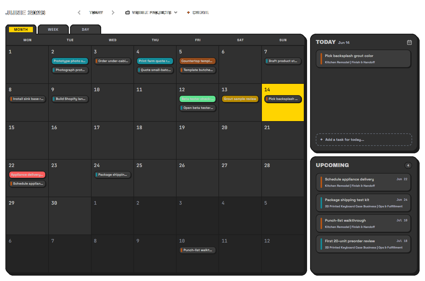Taskmin calendar screenshot from the Bob sample profile