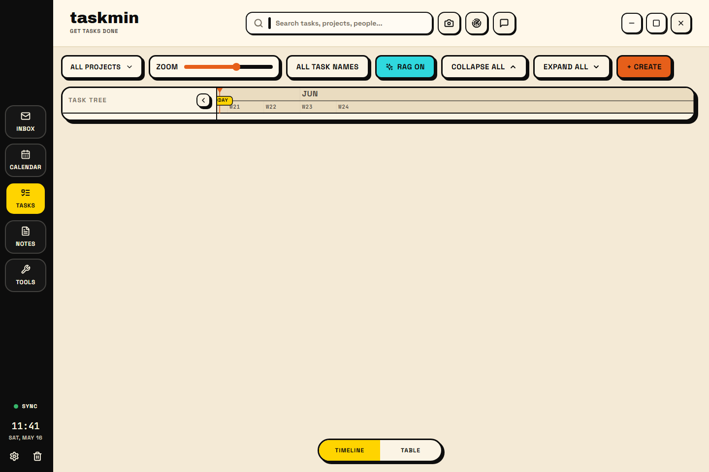 Taskmin timeline view screenshot