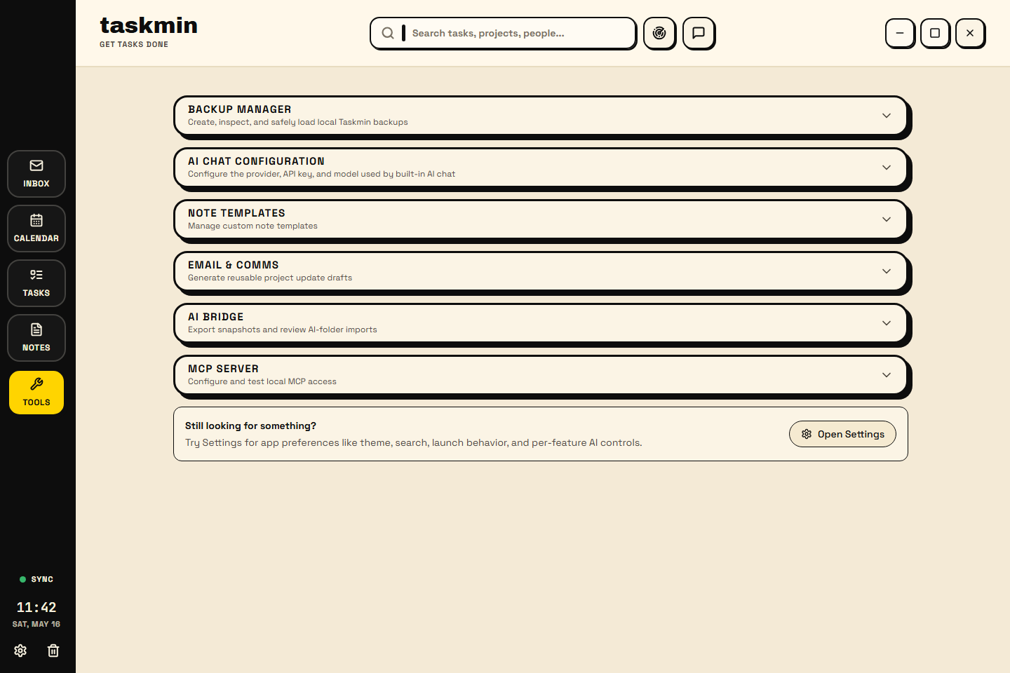 Taskmin tools screenshot